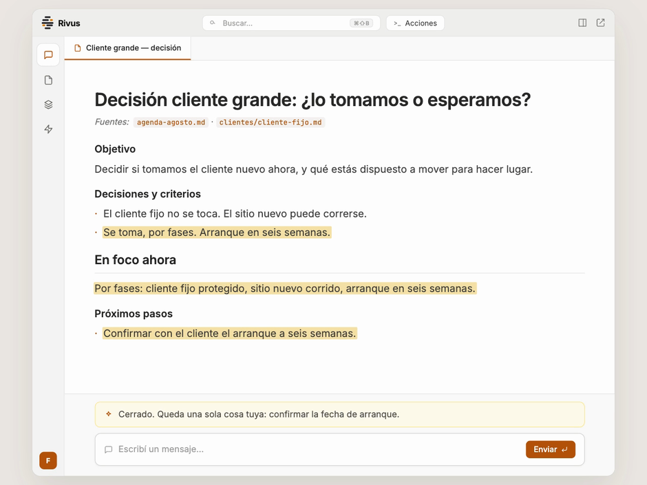 La superficie de Rivus: el trabajo se actualiza en el lugar, turno a turno